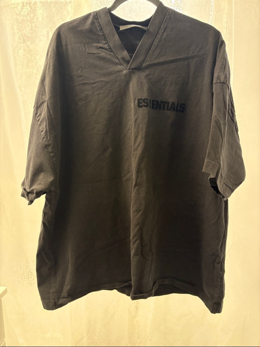 ESSENTIALS Black V-Neck Short Sleeve Tee with Chest Logo